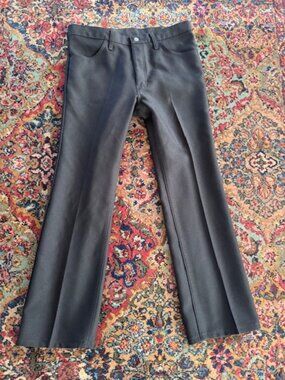 Vintage Wrangler Mens Black Polyester 5 Pocket Slacks 34 X 30